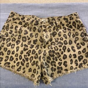 Easel Leopard Print Jean Shorts Tan and Brown